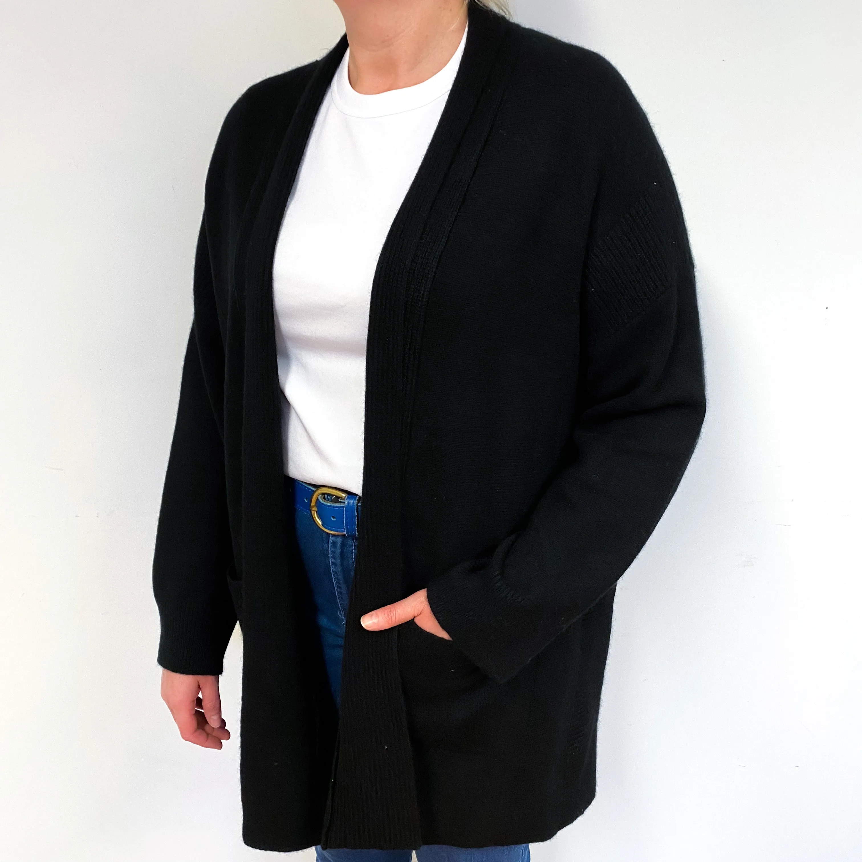 Black Slouchy Cashmere Edge to Edge Cardigan Large