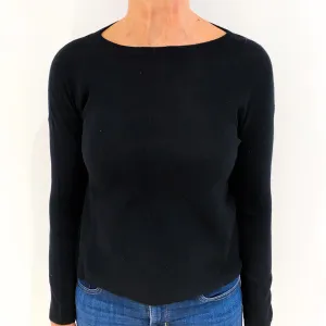 Black Textured Knit Cashmere Crew Neck Jumper Medium