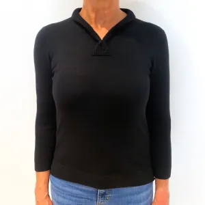 Black Waffle Collar Cashmere V-Neck Jumper Medium