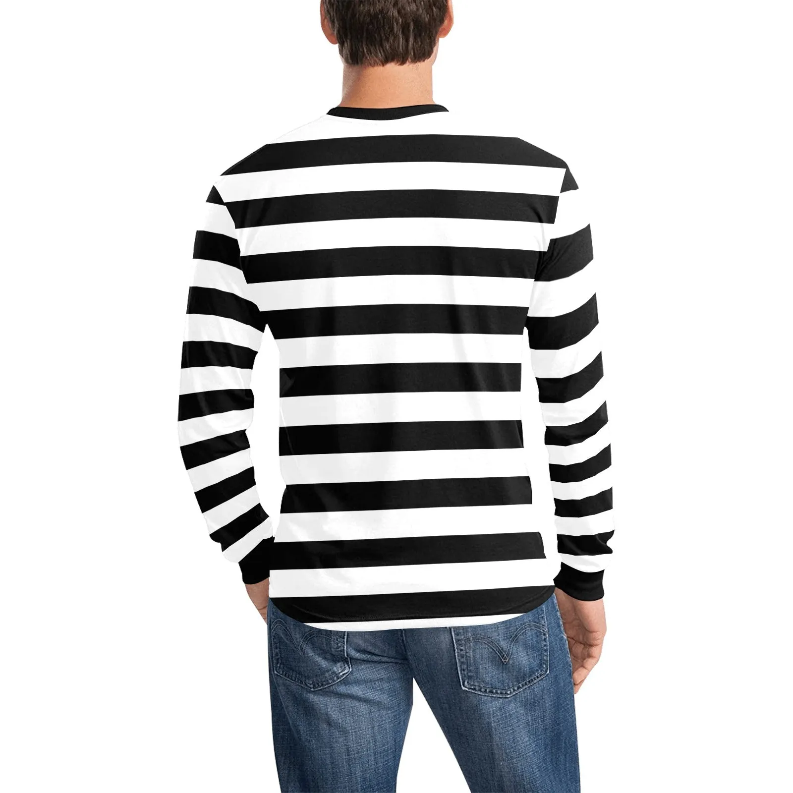 Black White Men Long Sleeve Striped TShirt, Graphic Vintage Retro Stripes Crewneck Unisex Women Designer Tee