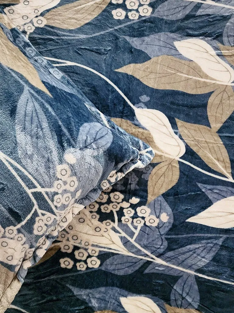 Blue and Beige Floral Print Bedsheet