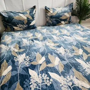 Blue and Beige Floral Print Bedsheet