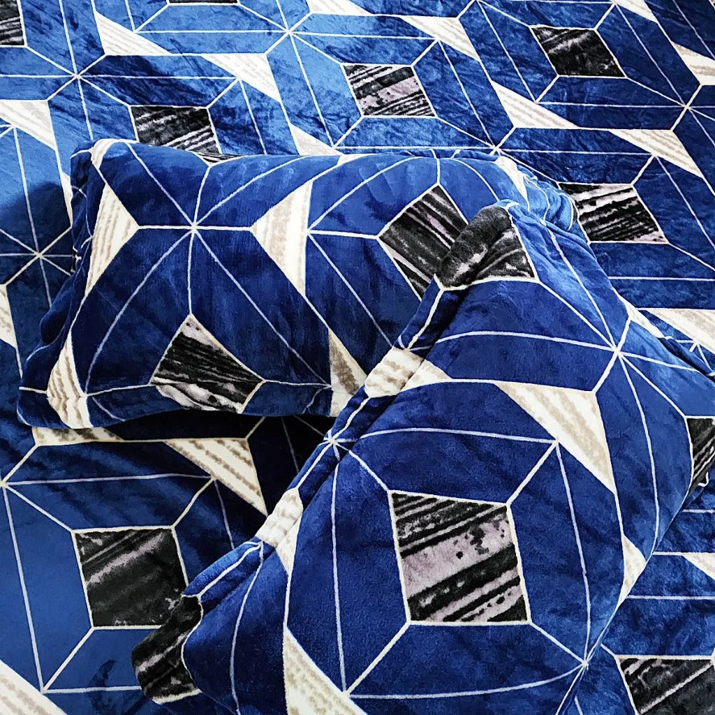 Blue Hexagon Print Warm Bedsheet