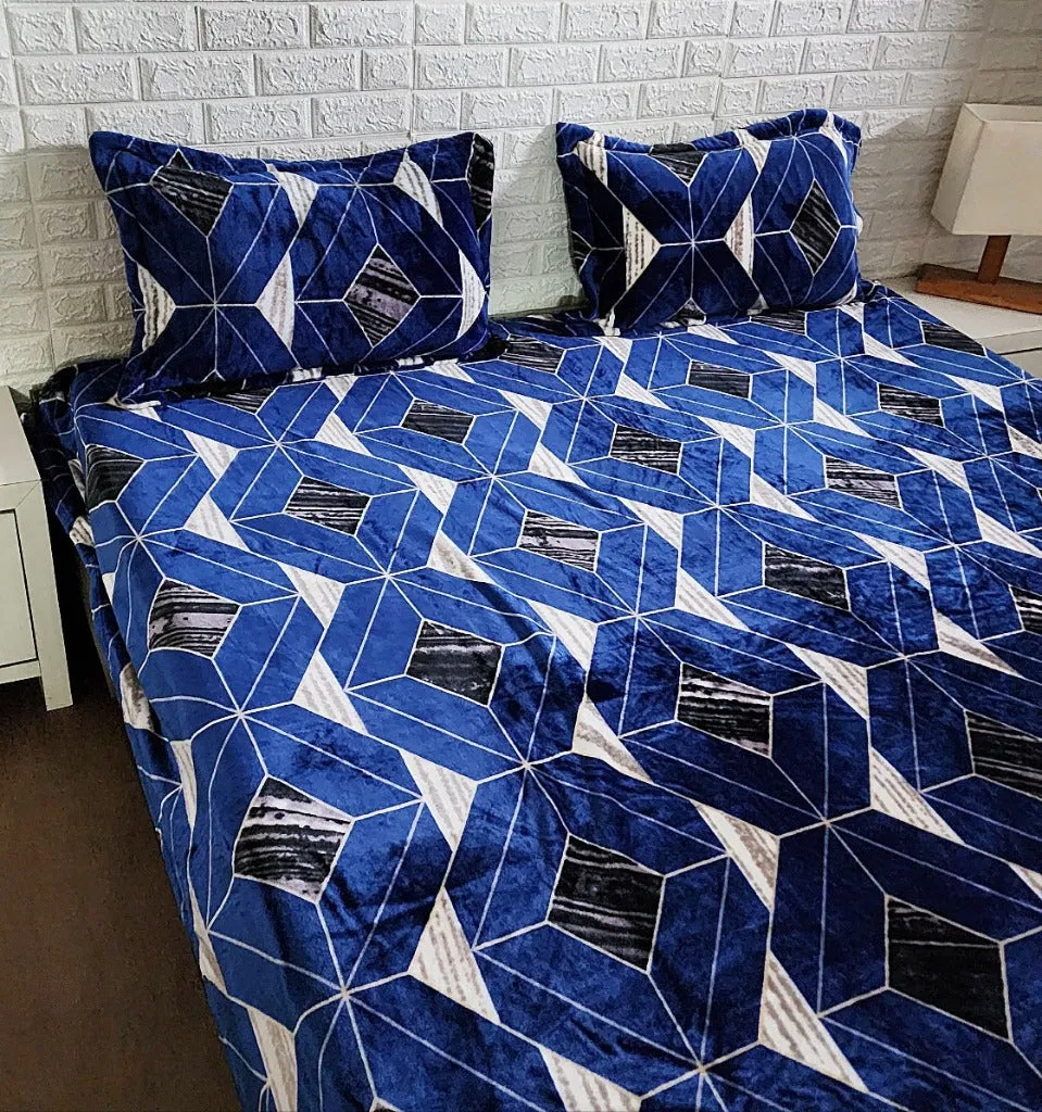 Blue Hexagon Print Warm Bedsheet