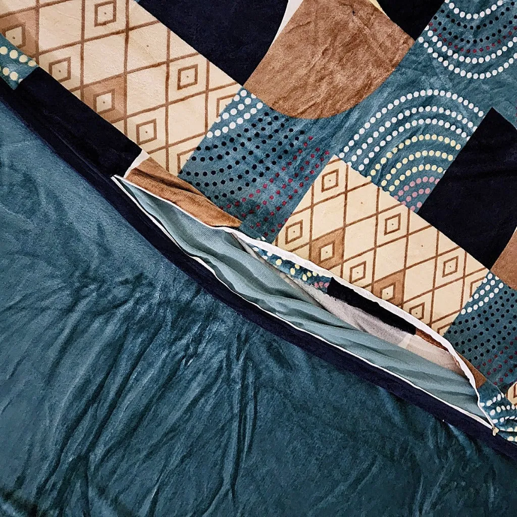 Brown and Blue Geometrical Print Duvet Cover