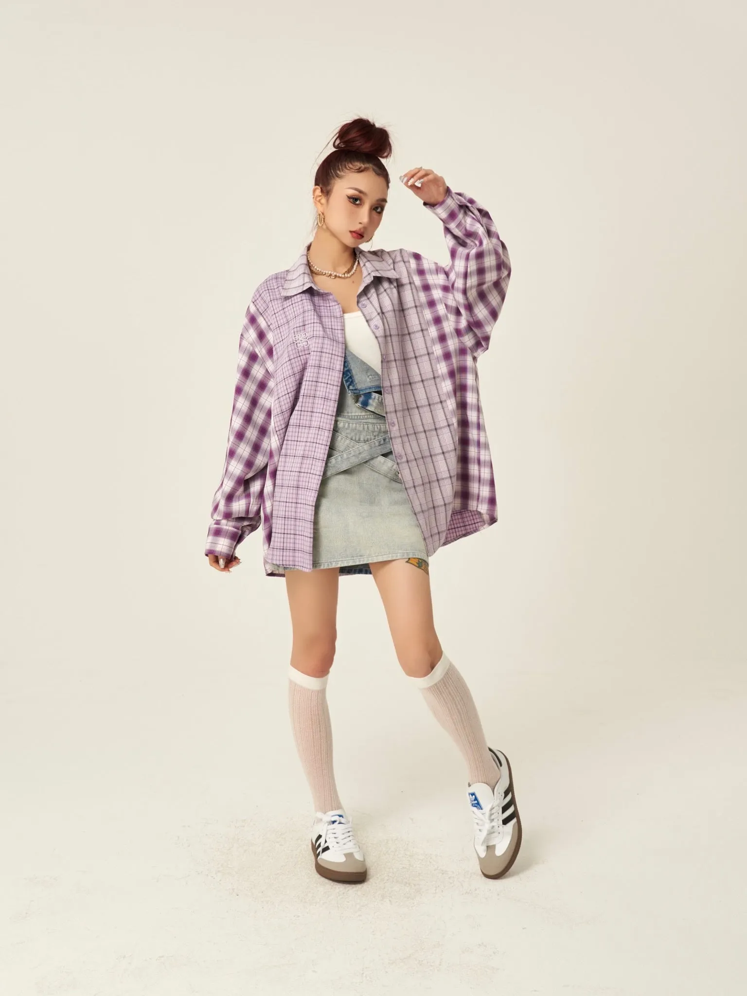 Camila Purple Plaid Long Sleeve Button Up Boyfriend Shirt Top