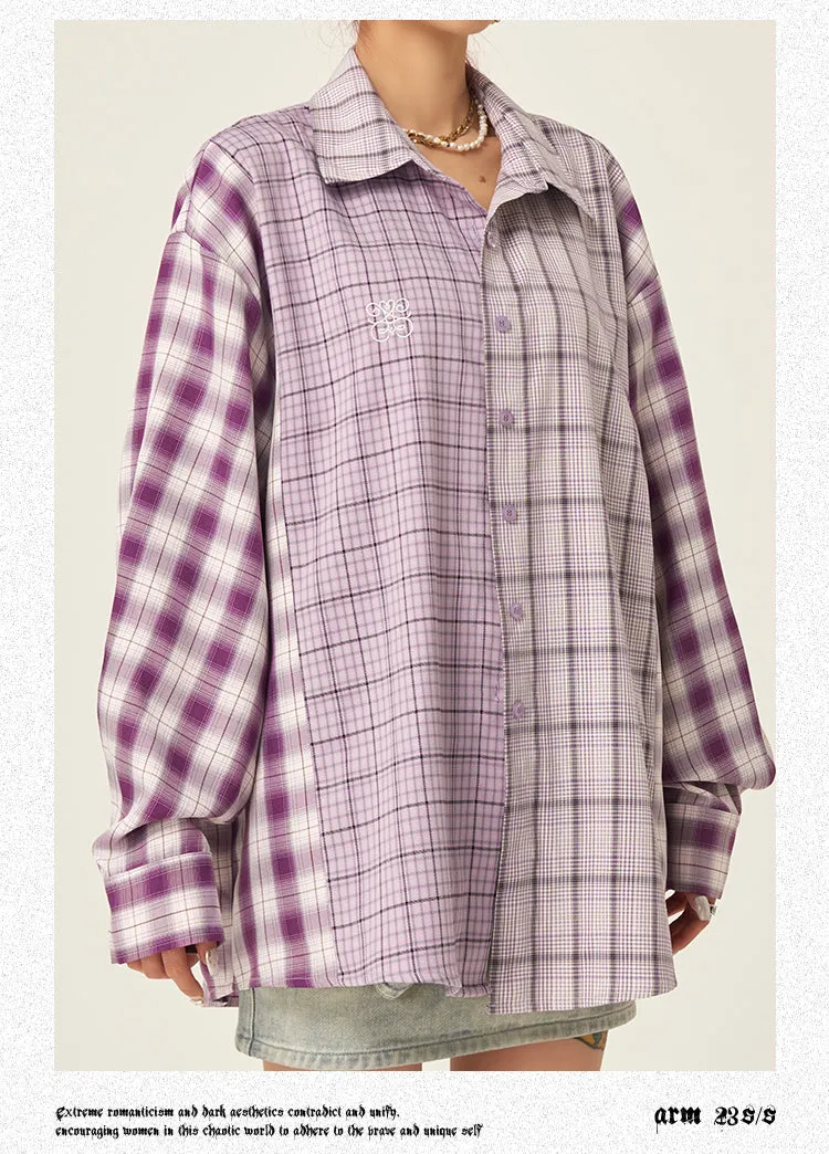 Camila Purple Plaid Long Sleeve Button Up Boyfriend Shirt Top