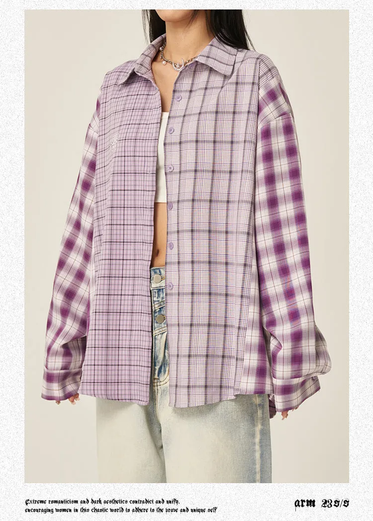 Camila Purple Plaid Long Sleeve Button Up Boyfriend Shirt Top