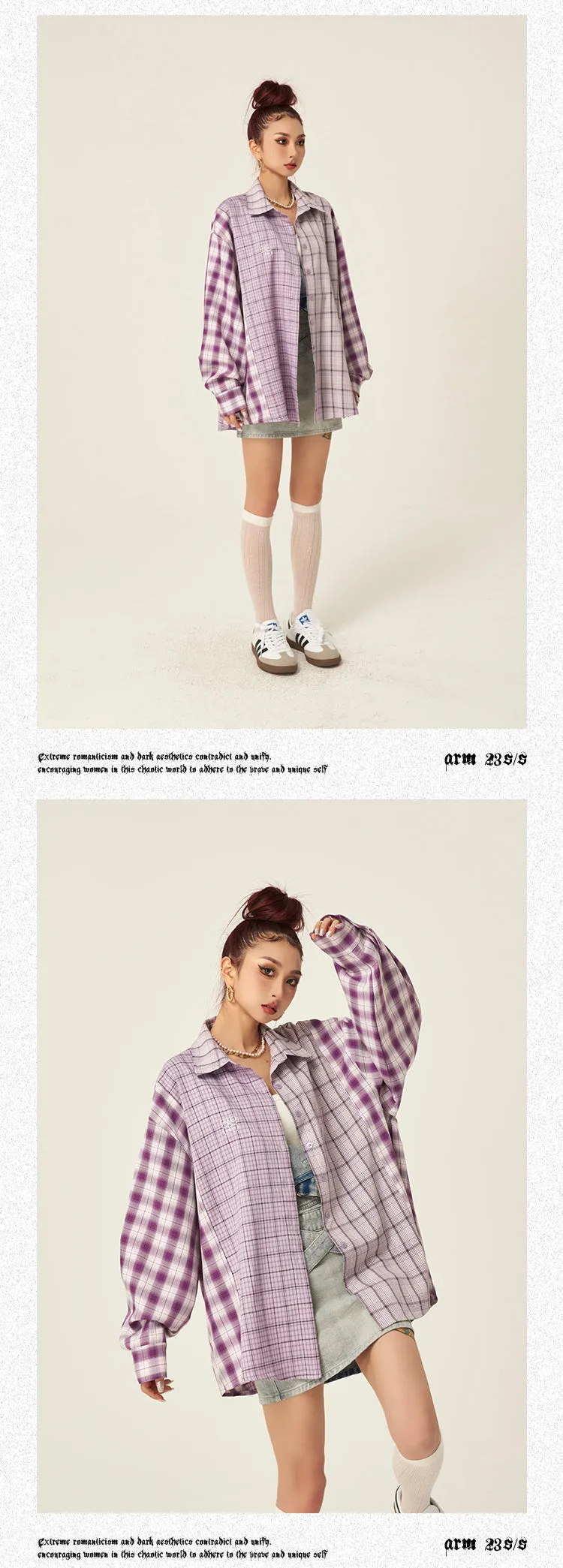 Camila Purple Plaid Long Sleeve Button Up Boyfriend Shirt Top