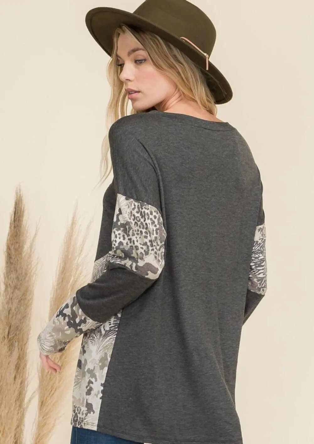 Celeste Full Size Mixed Animal Print Contrast Long Sleeve T-Shirt