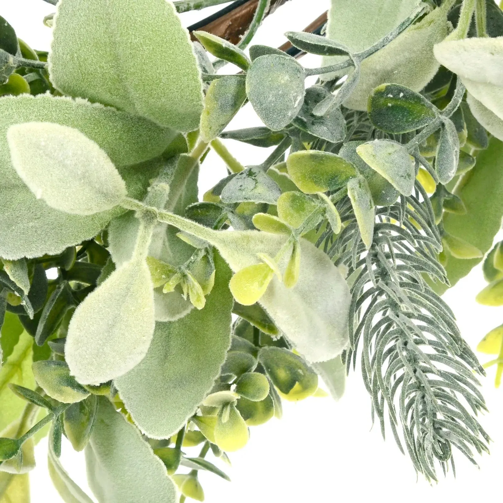 Christmas Wreath Pale Green Frosted Foliage Mixed Leaves 60cm