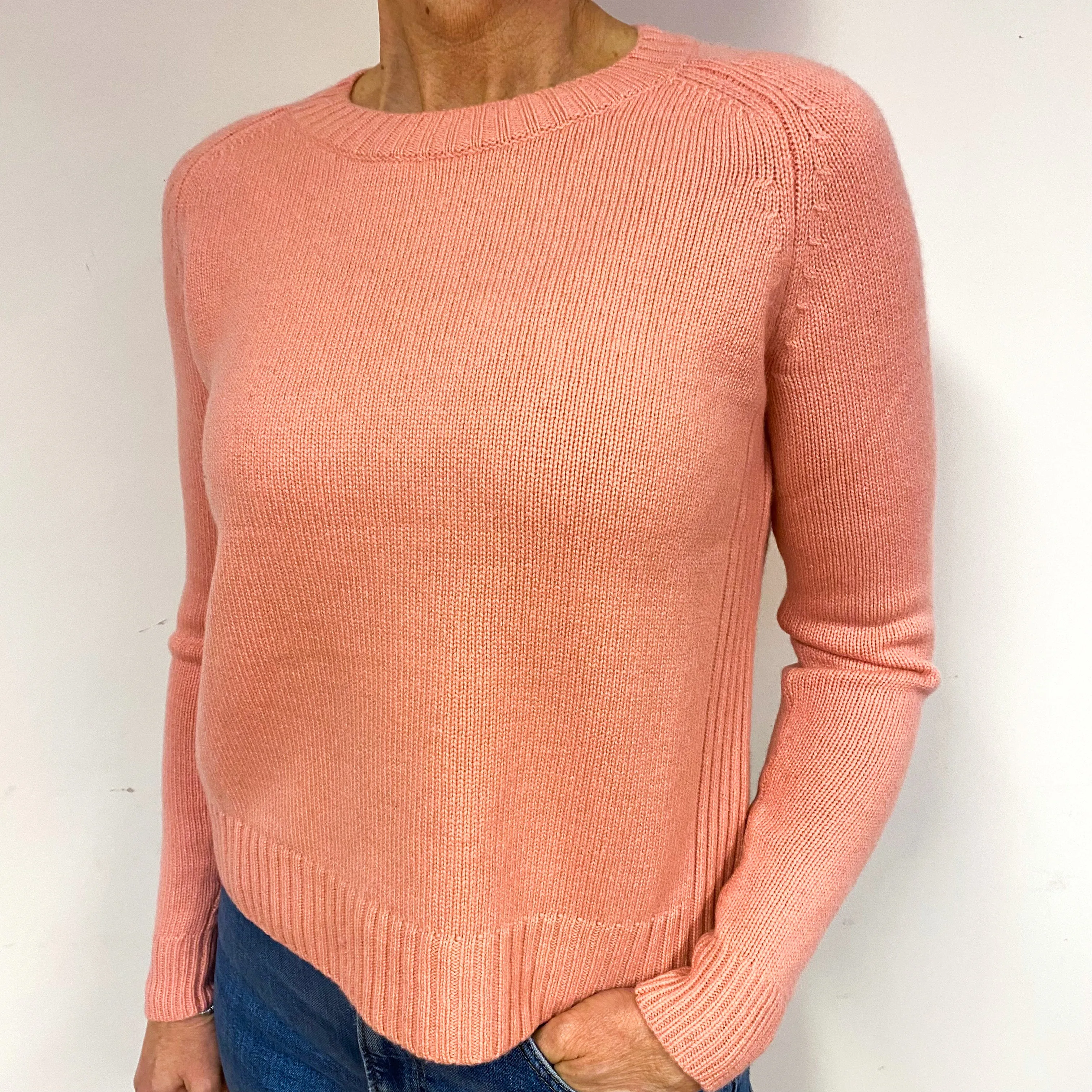 Chunky Flamingo Pink Cashmere Crew Neck Jumper Medium