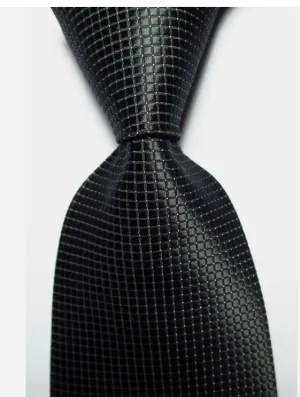 Classic Checks Black White JACQUARD WOVEN 100% Silk Men's Tie Necktie