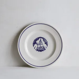 Classical Porcelain Side Plate with a Blue Line and Sailing Boat