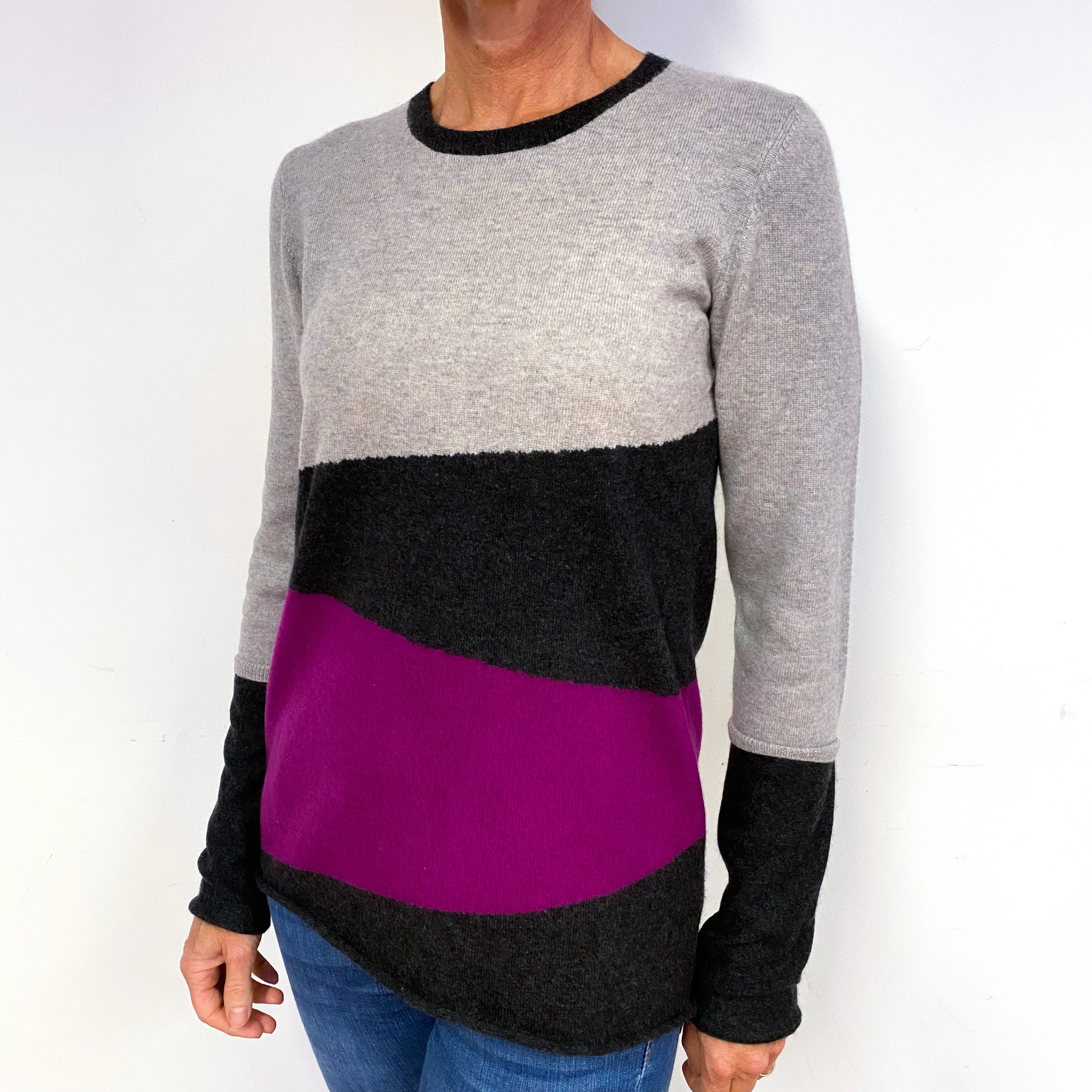 Colour Block Cashmere Crew Neck Jumper Medium