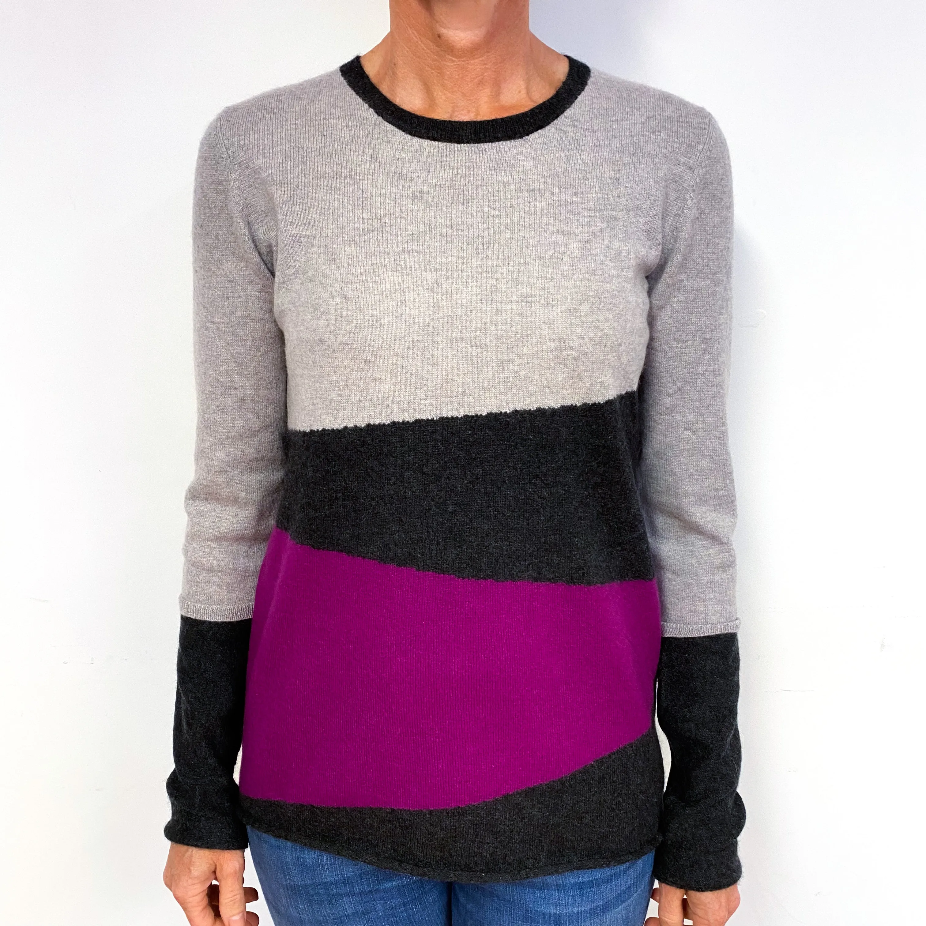 Colour Block Cashmere Crew Neck Jumper Medium