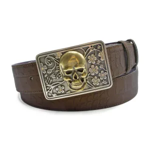 Copper Bacodor Mock Croc Swirl Skull Plate Belt