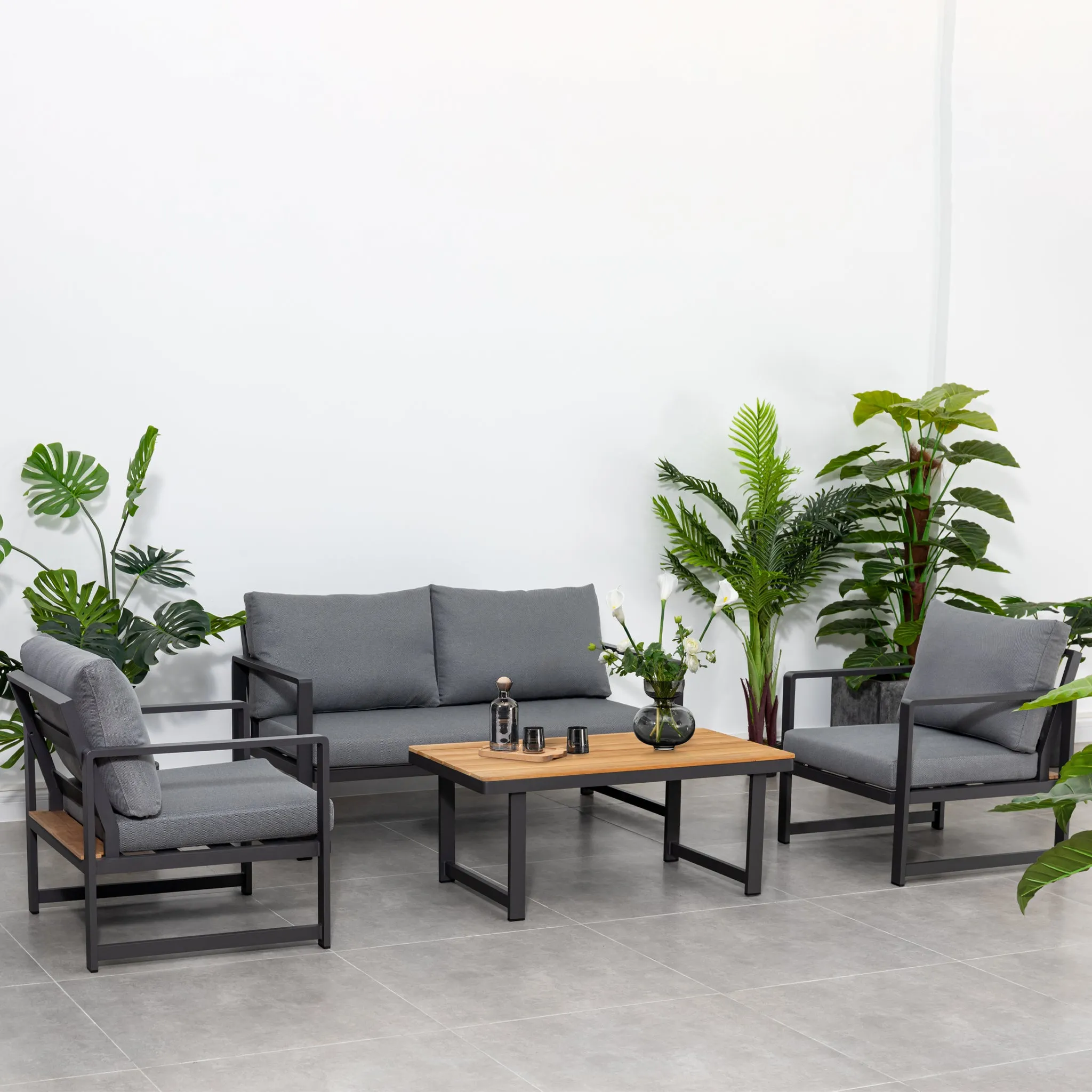 Cordoba 2 Seat Sofa Set with Teak Table in Grey