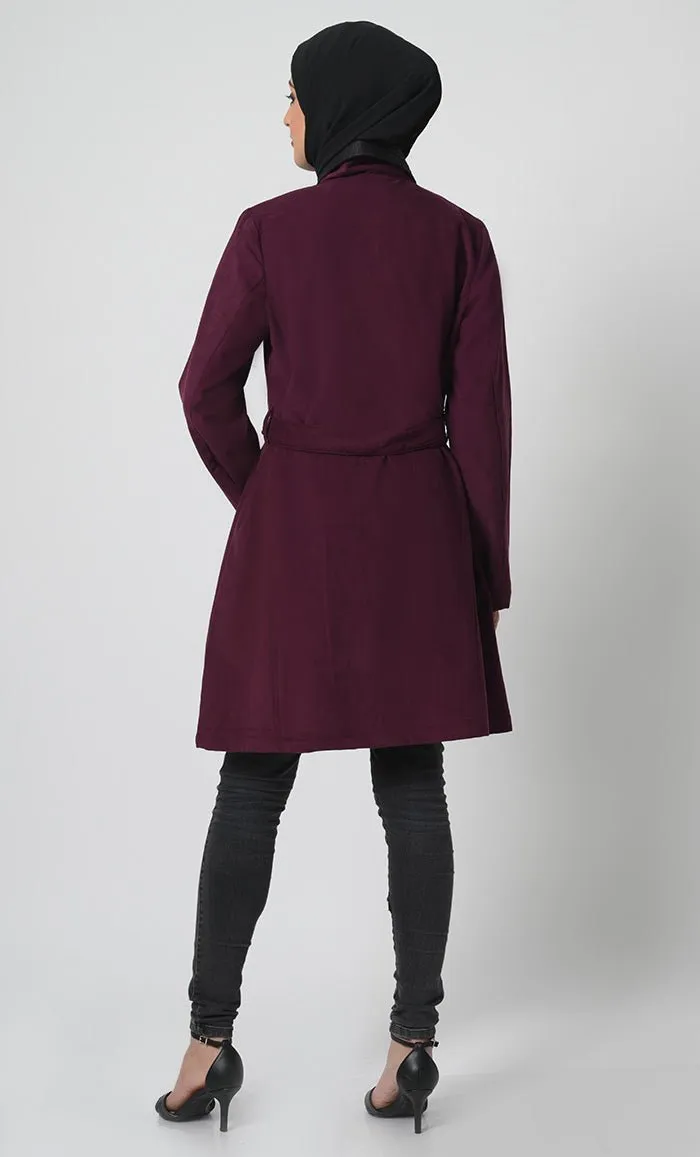 Corduroy Fabric Jacket – Adjustable Belt, Chest & Waist Pockets, Full Sleeves