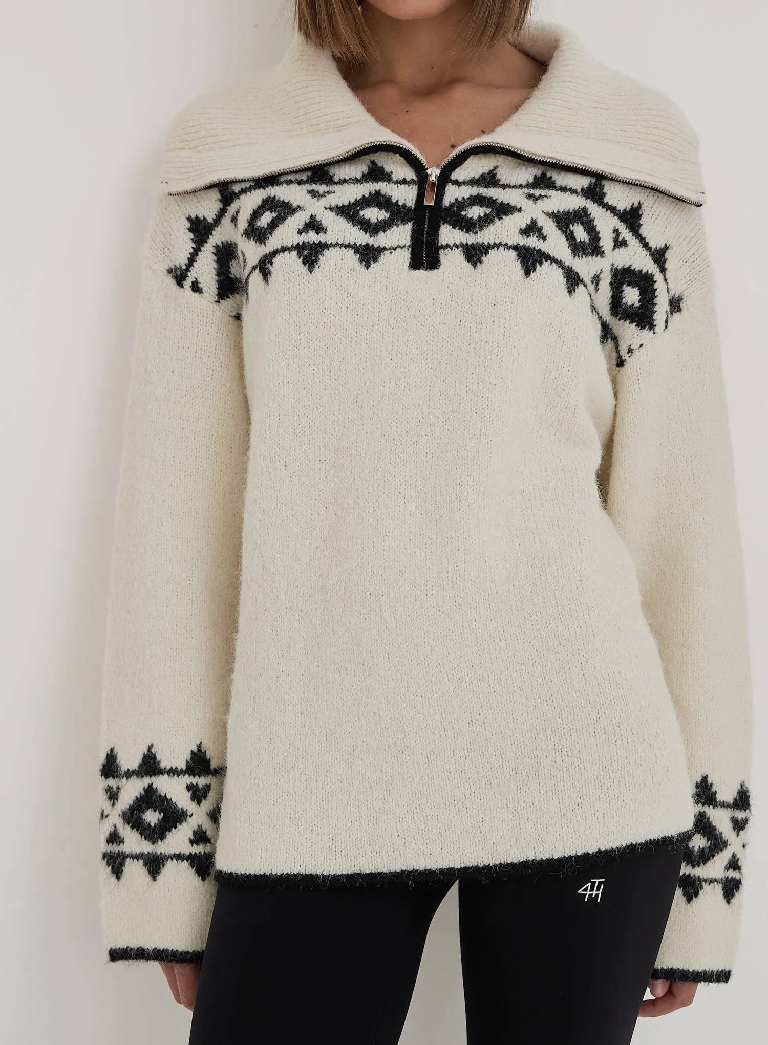 Cream Fairisle Knitted Half Zip Jumper- Kali