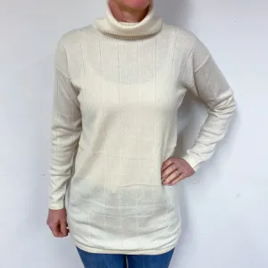 Cream Longline Cashmere Polo Neck Jumper Medium
