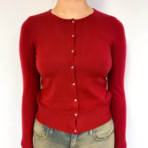 Crimson Red Cashmere Crew Neck Cardigan Small