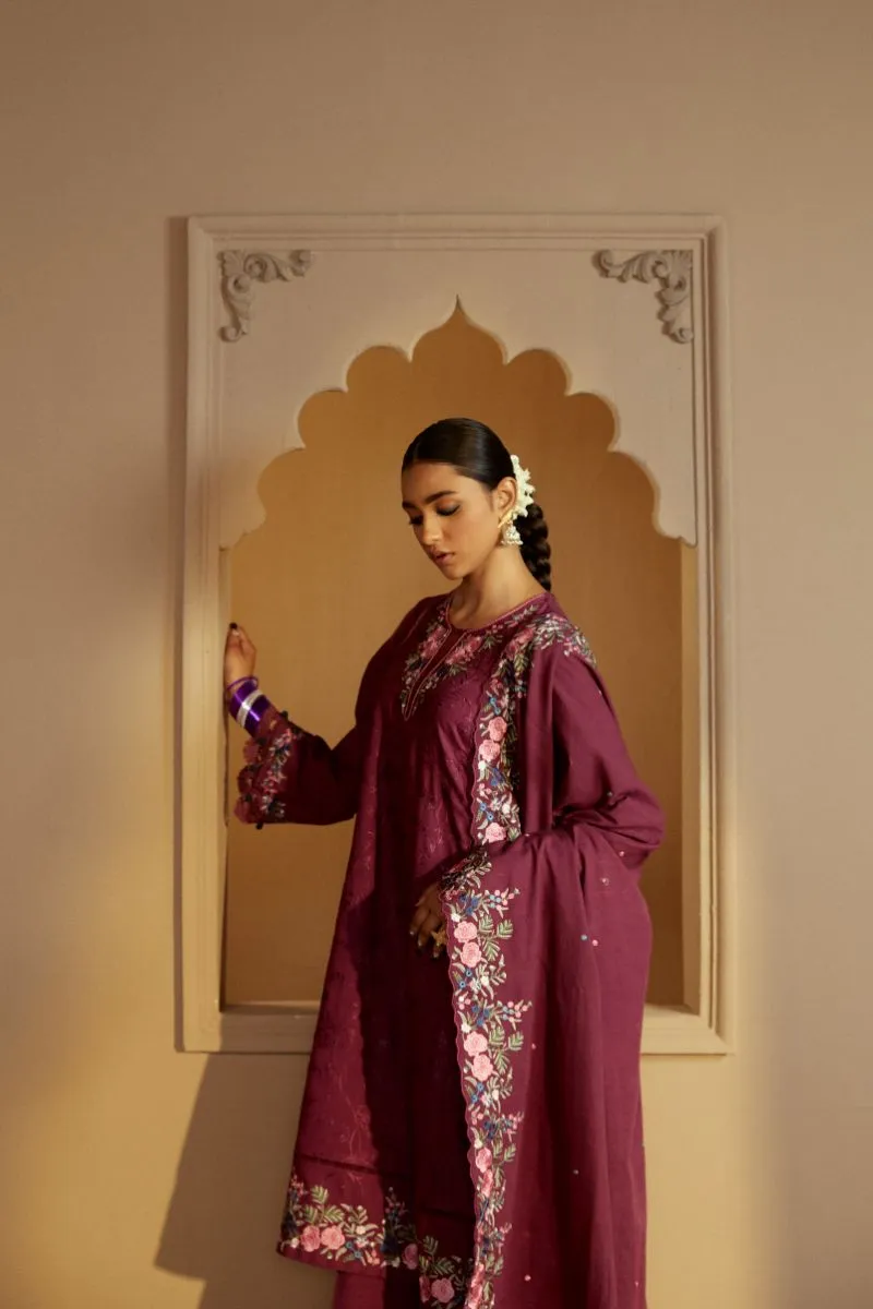 Cross Stitch - PLUM RADIANCE - Khaddar - Unstitch - 3 Piece