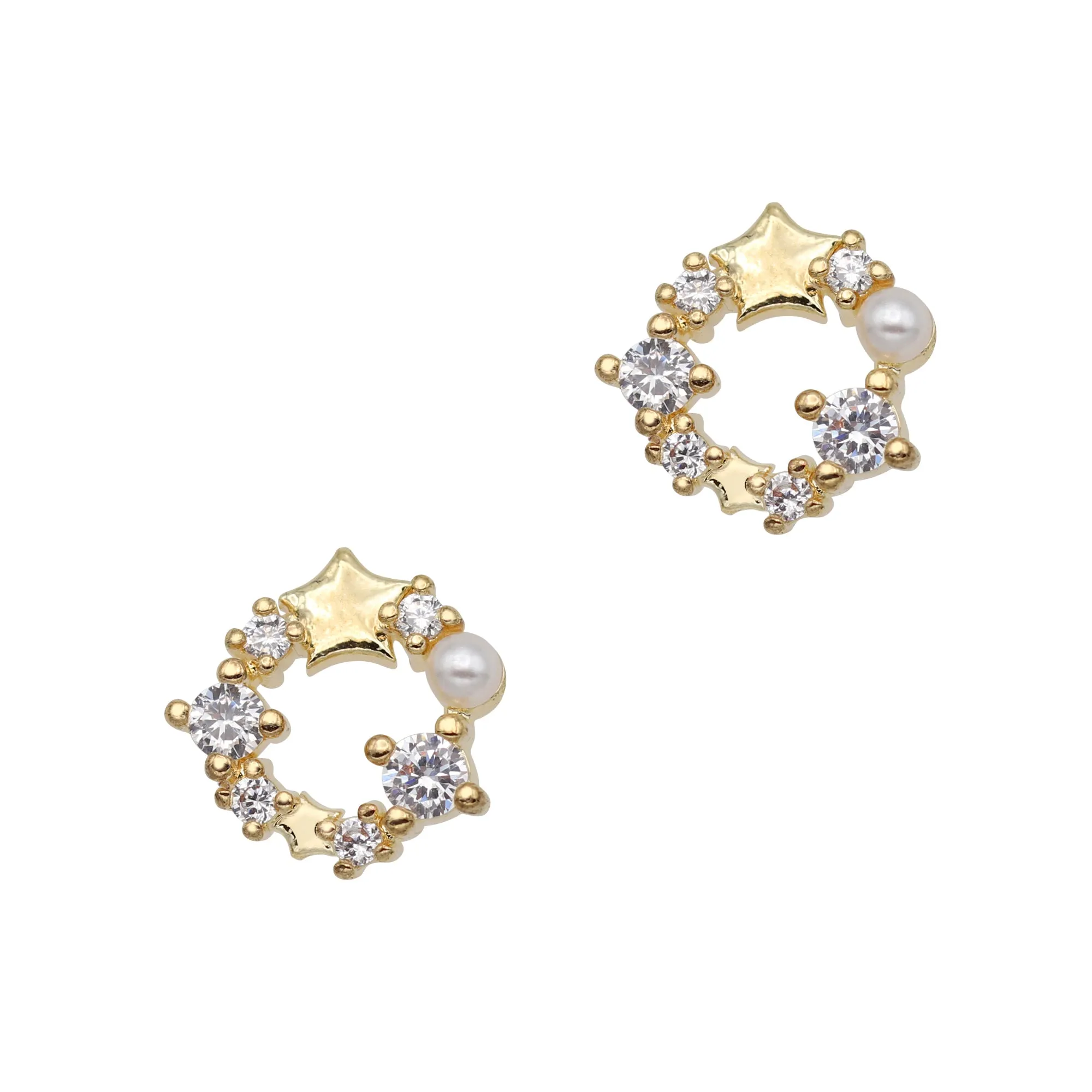 Crystal Holiday Wreath / Zircon Charm / Gold