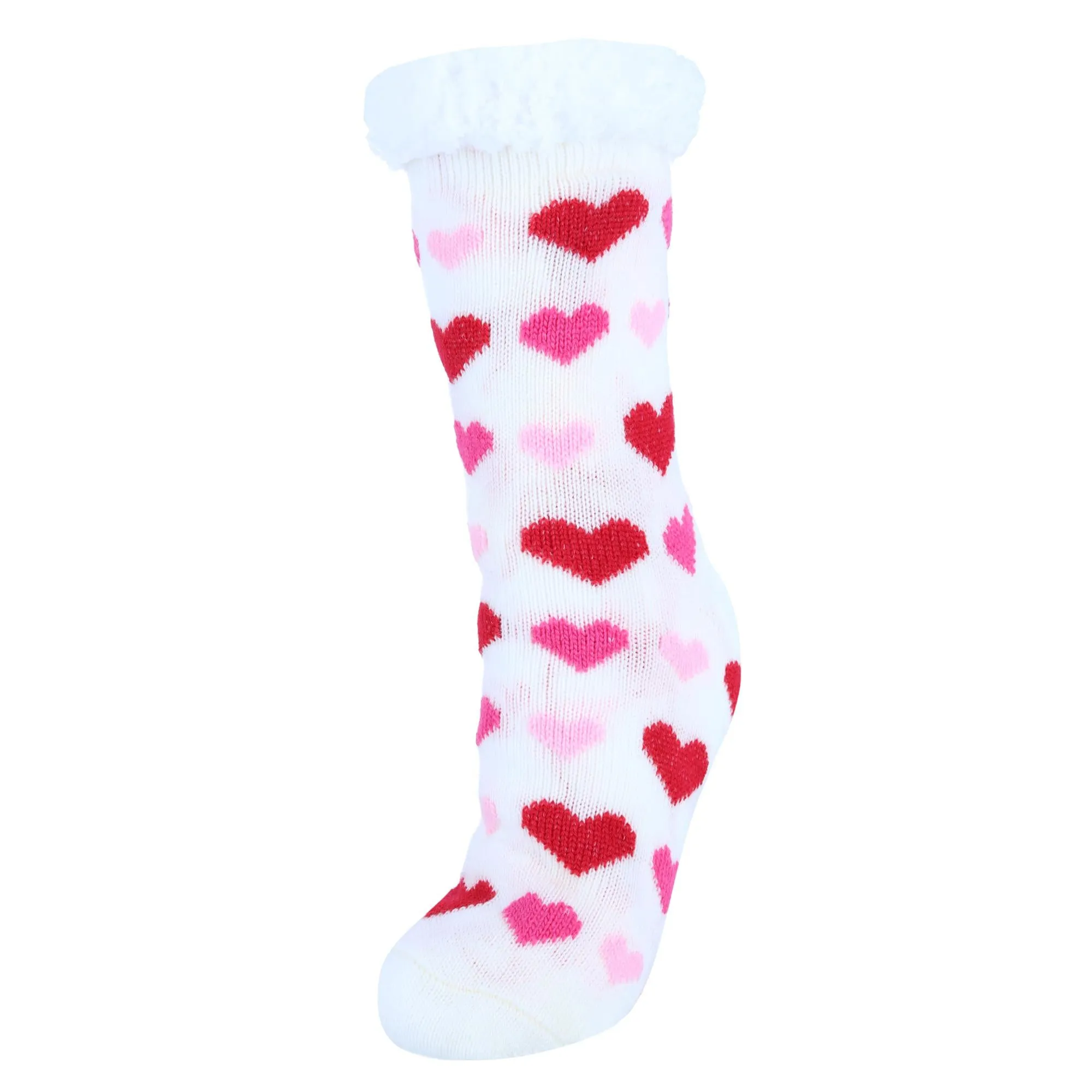 CTM® Women's Plush Sherpa Winter Fleece Lined Hearts Slipper Socks