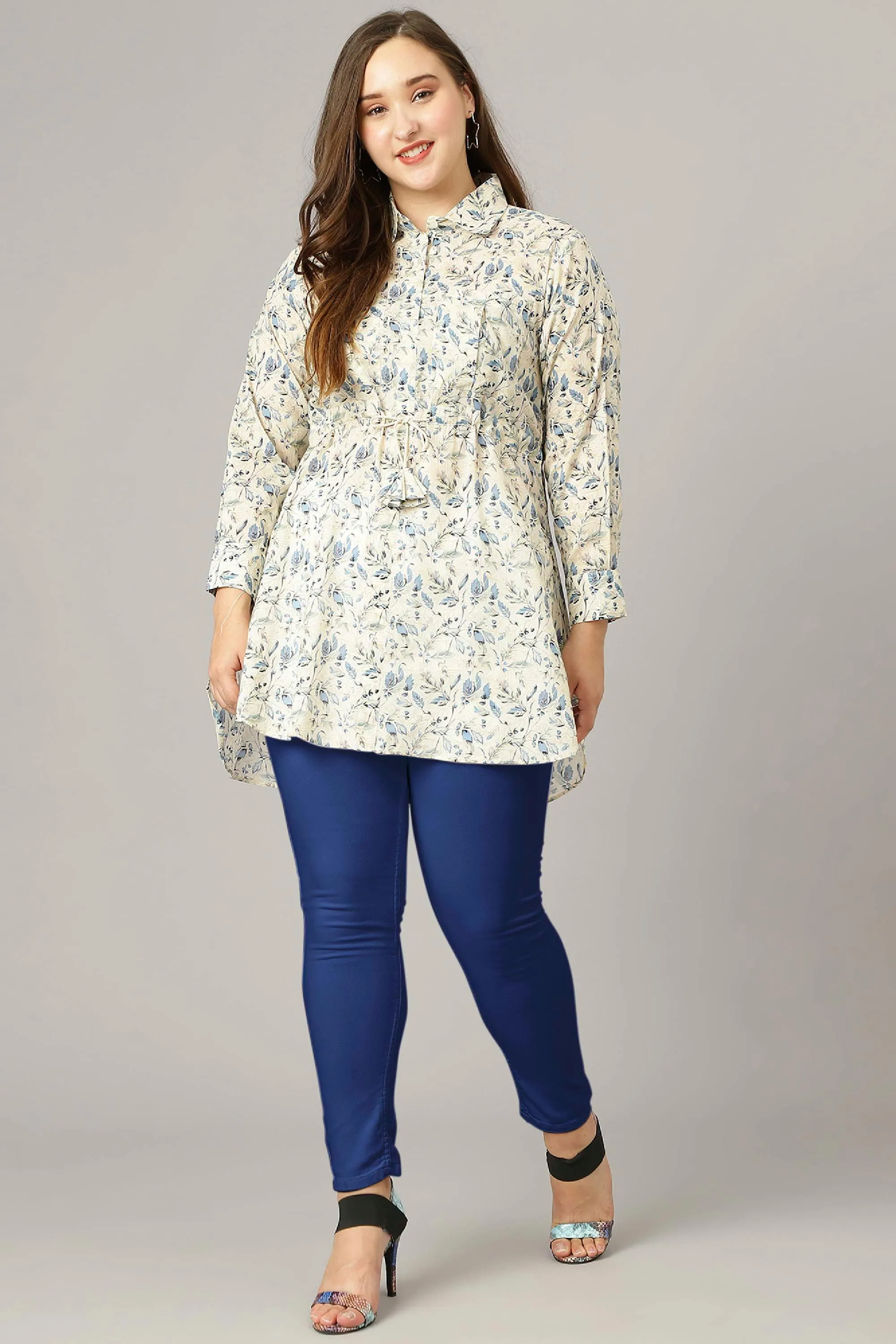 Curvy Lane Women Plus Size Floral Print Long Top With Dori Tassels