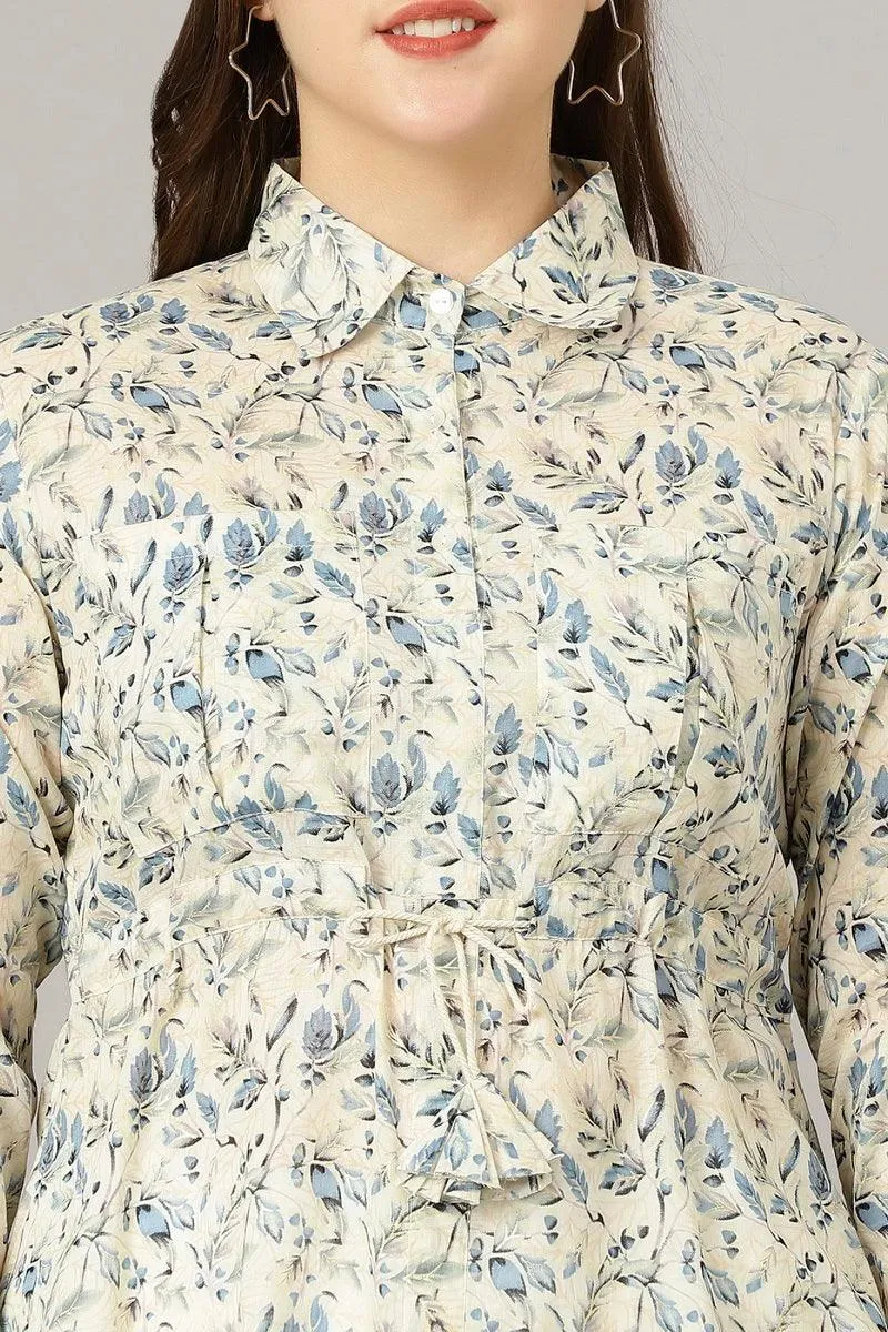 Curvy Lane Women Plus Size Floral Print Long Top With Dori Tassels