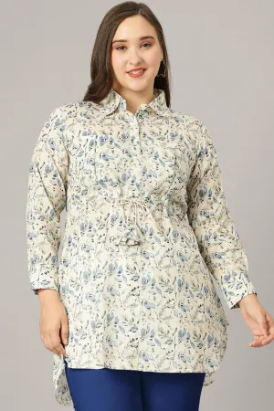 Curvy Lane Women Plus Size Floral Print Long Top With Dori Tassels