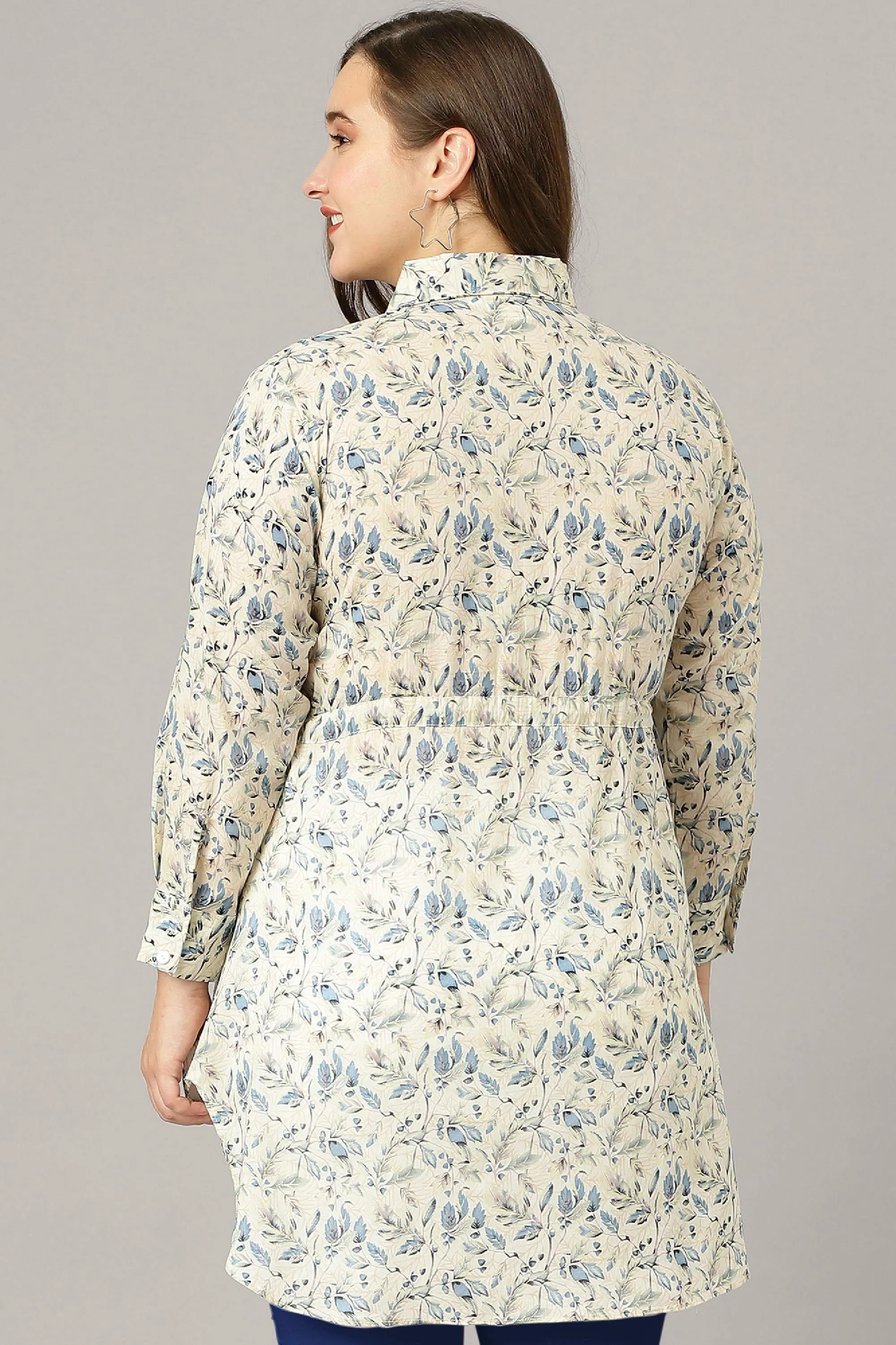Curvy Lane Women Plus Size Floral Print Long Top With Dori Tassels