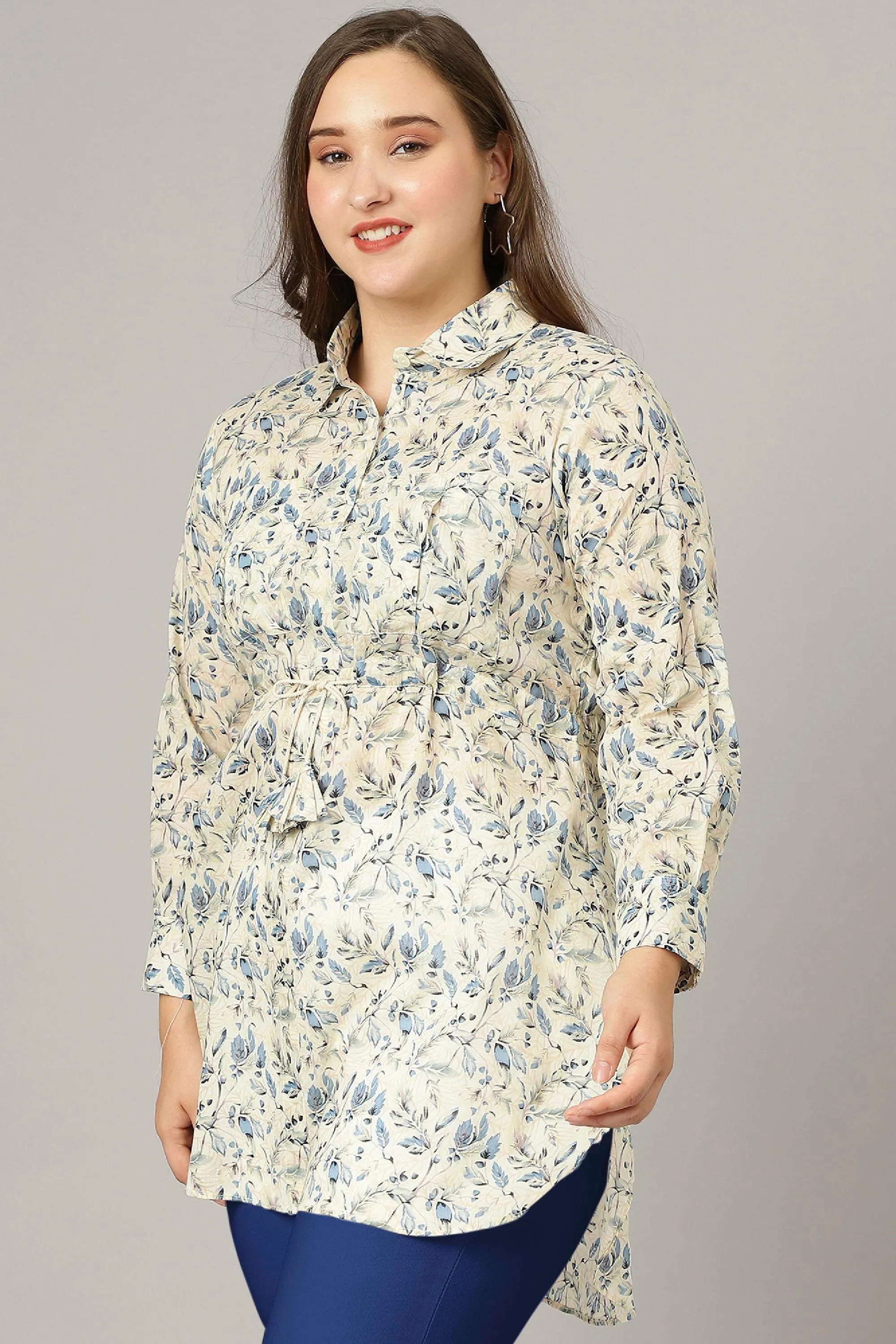 Curvy Lane Women Plus Size Floral Print Long Top With Dori Tassels