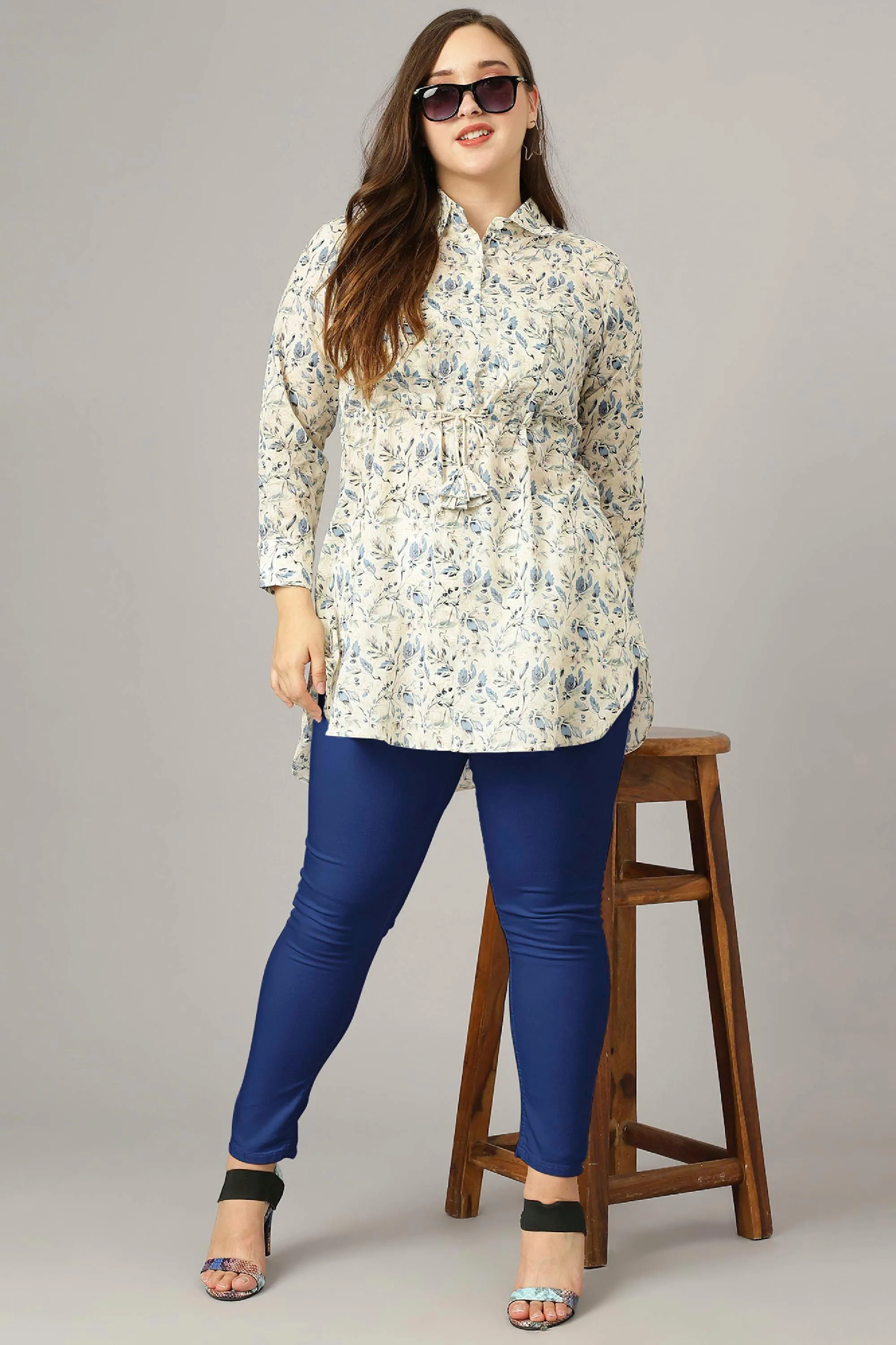 Curvy Lane Women Plus Size Floral Print Long Top With Dori Tassels