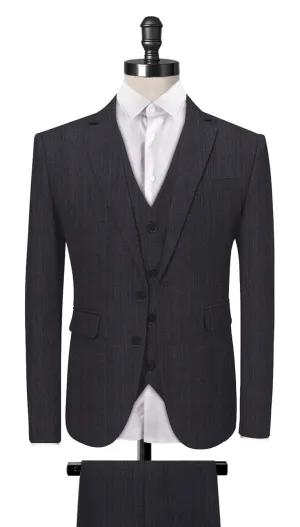 Dark Grey Herringbone 3-Piece Suit
