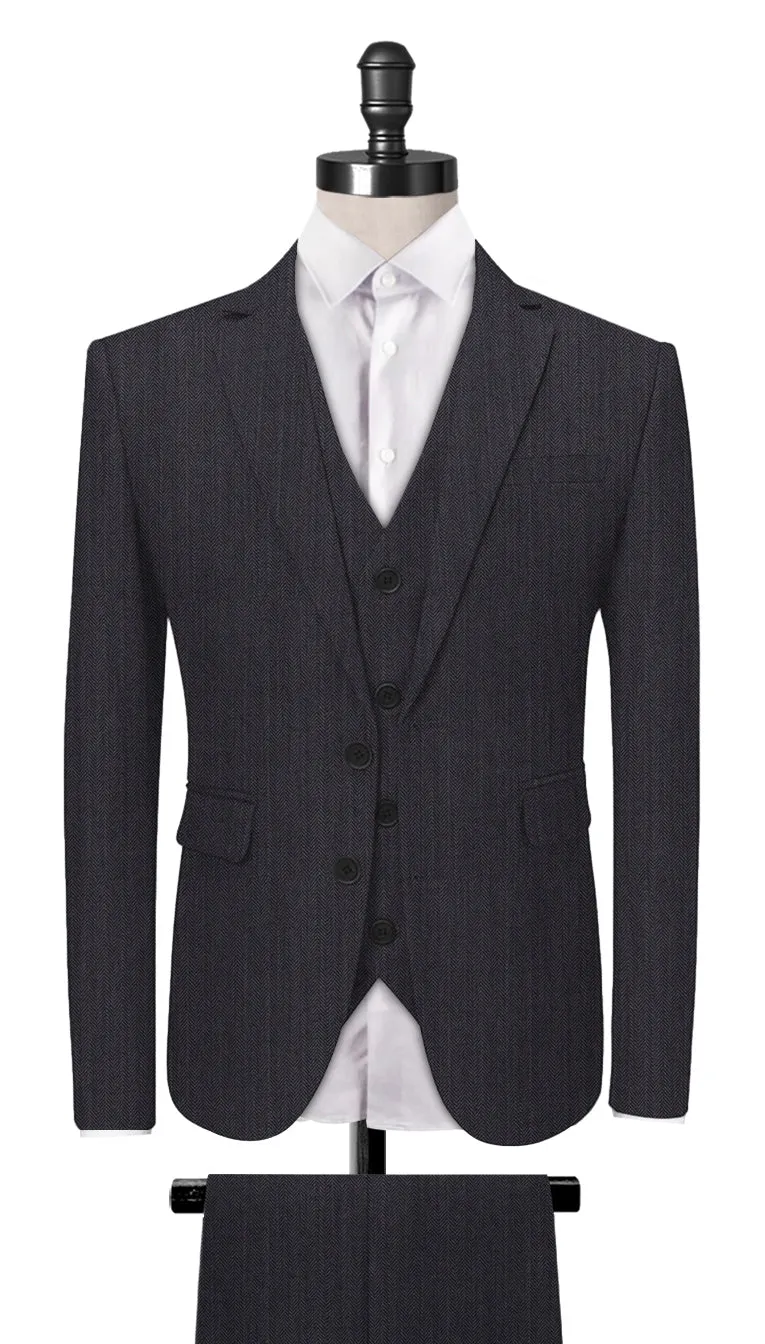 Dark Grey Herringbone 3-Piece Suit