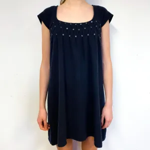 Dark Navy Blue Cashmere Sweetheart Neck Dress Extra Small