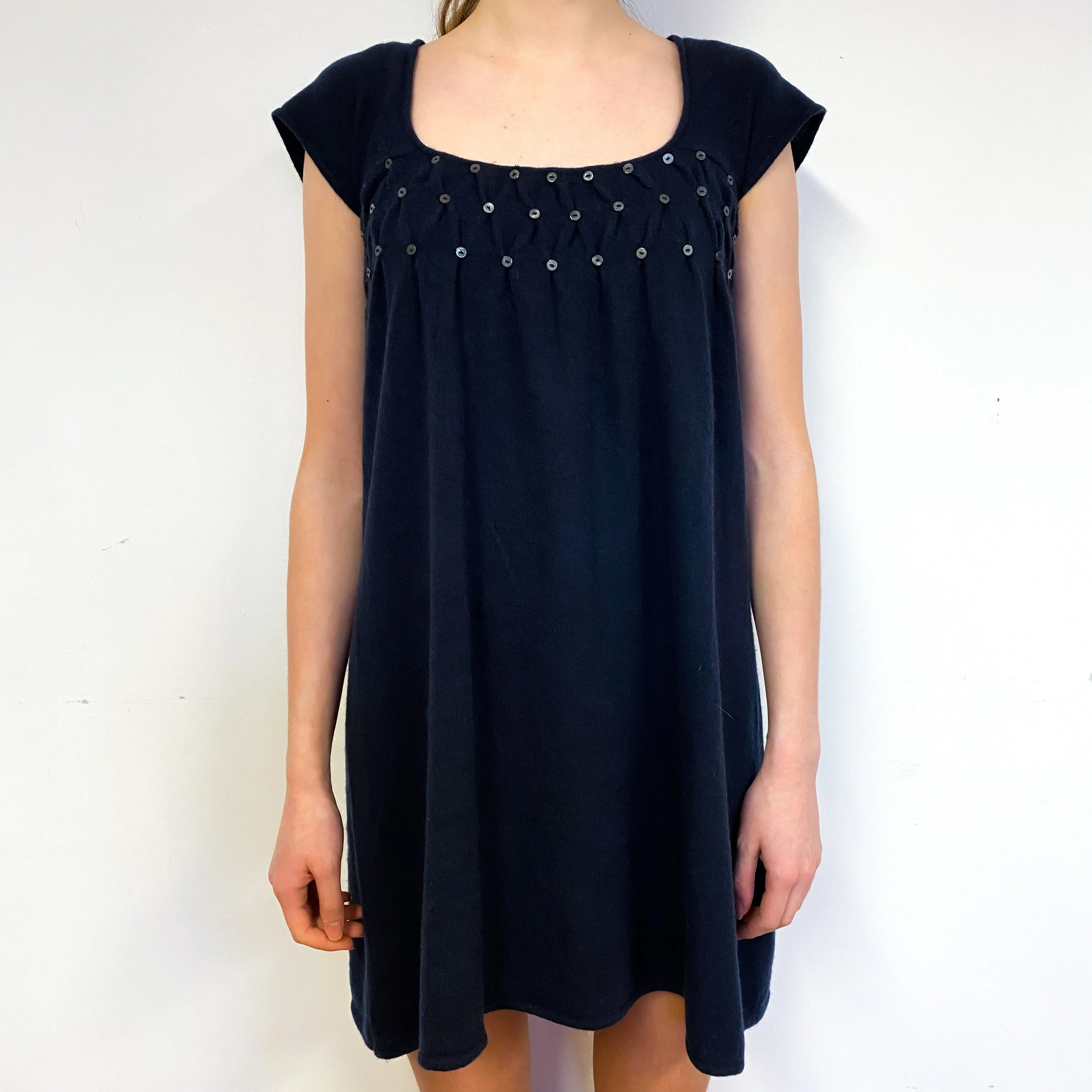 Dark Navy Blue Cashmere Sweetheart Neck Dress Extra Small
