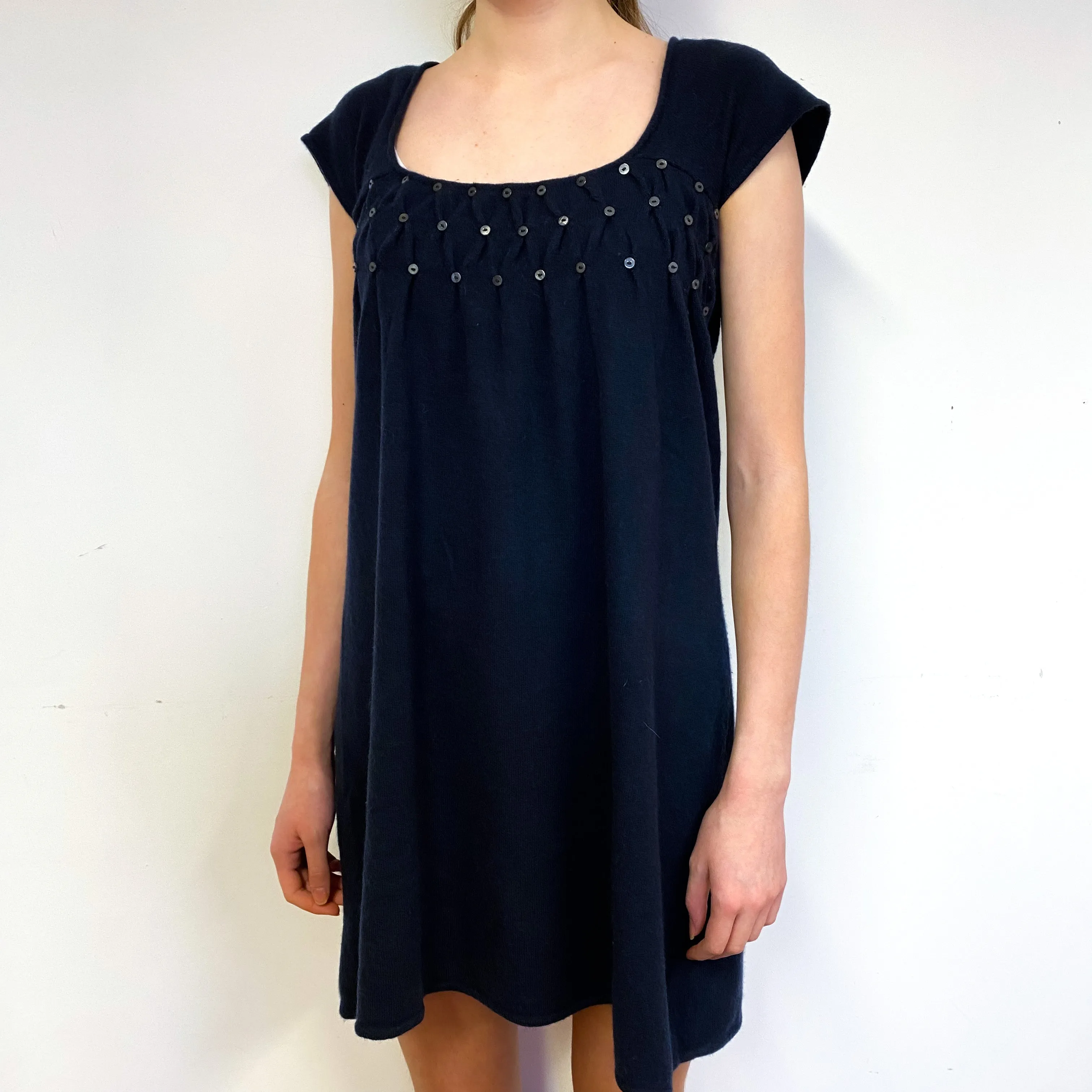 Dark Navy Blue Cashmere Sweetheart Neck Dress Extra Small