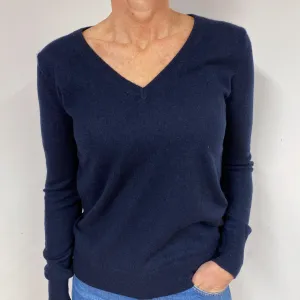 Dark Navy Blue Cashmere V-Neck Jumper Medium