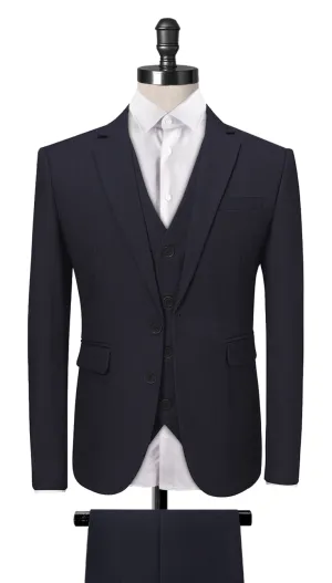 Dark Navy Herringbone 3-Piece Suit