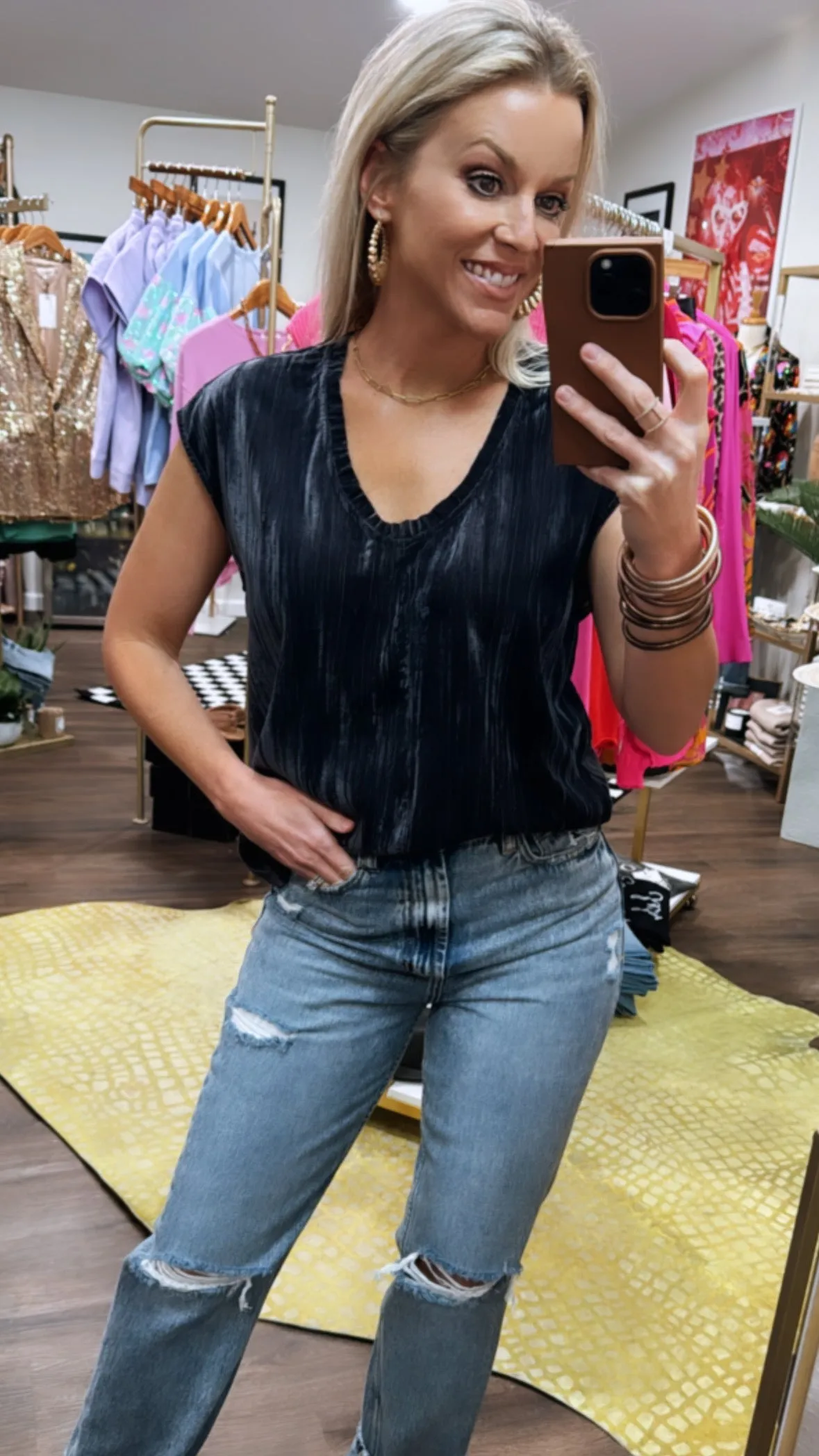 Dear John Yanis Velvet Top in Winter Grey