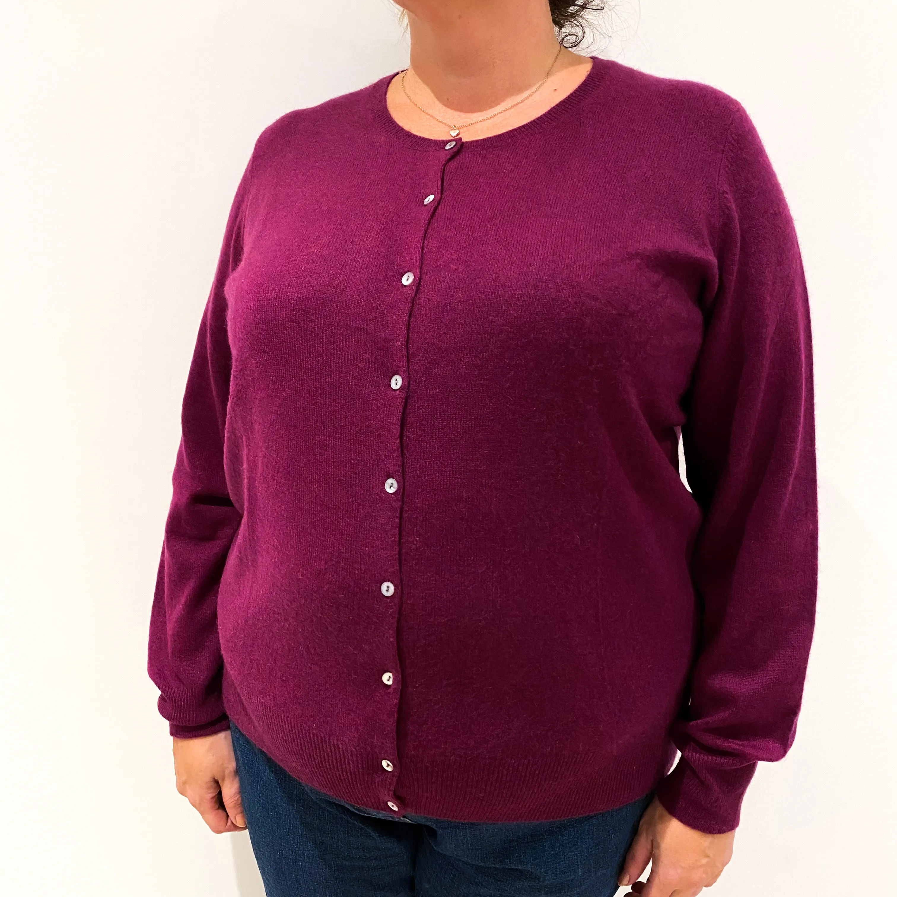 Deep Magenta Pink Cashmere Cardigan Extra Extra Large