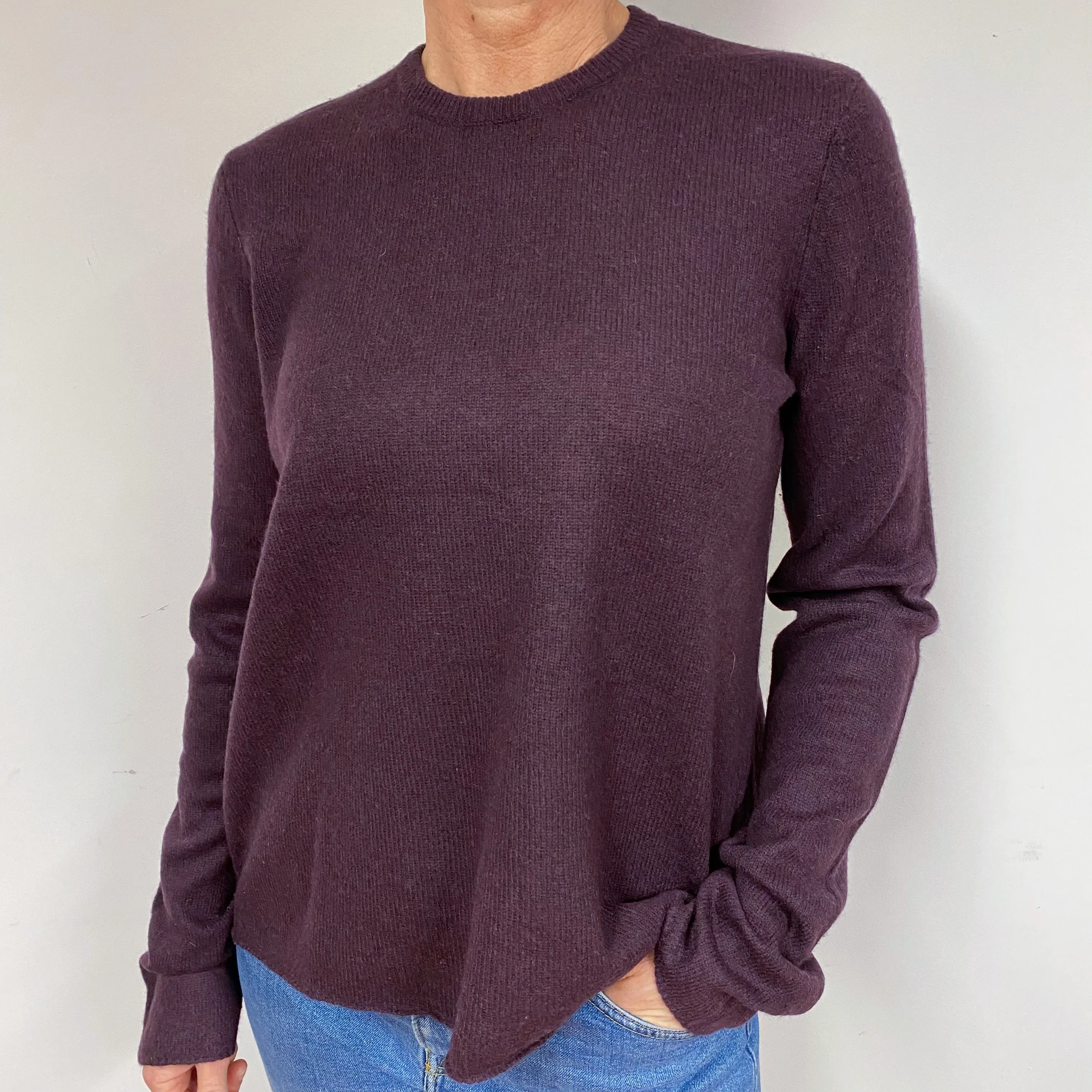 Deep Purple Slouchy Cashmere Crew Neck Jumper Medium