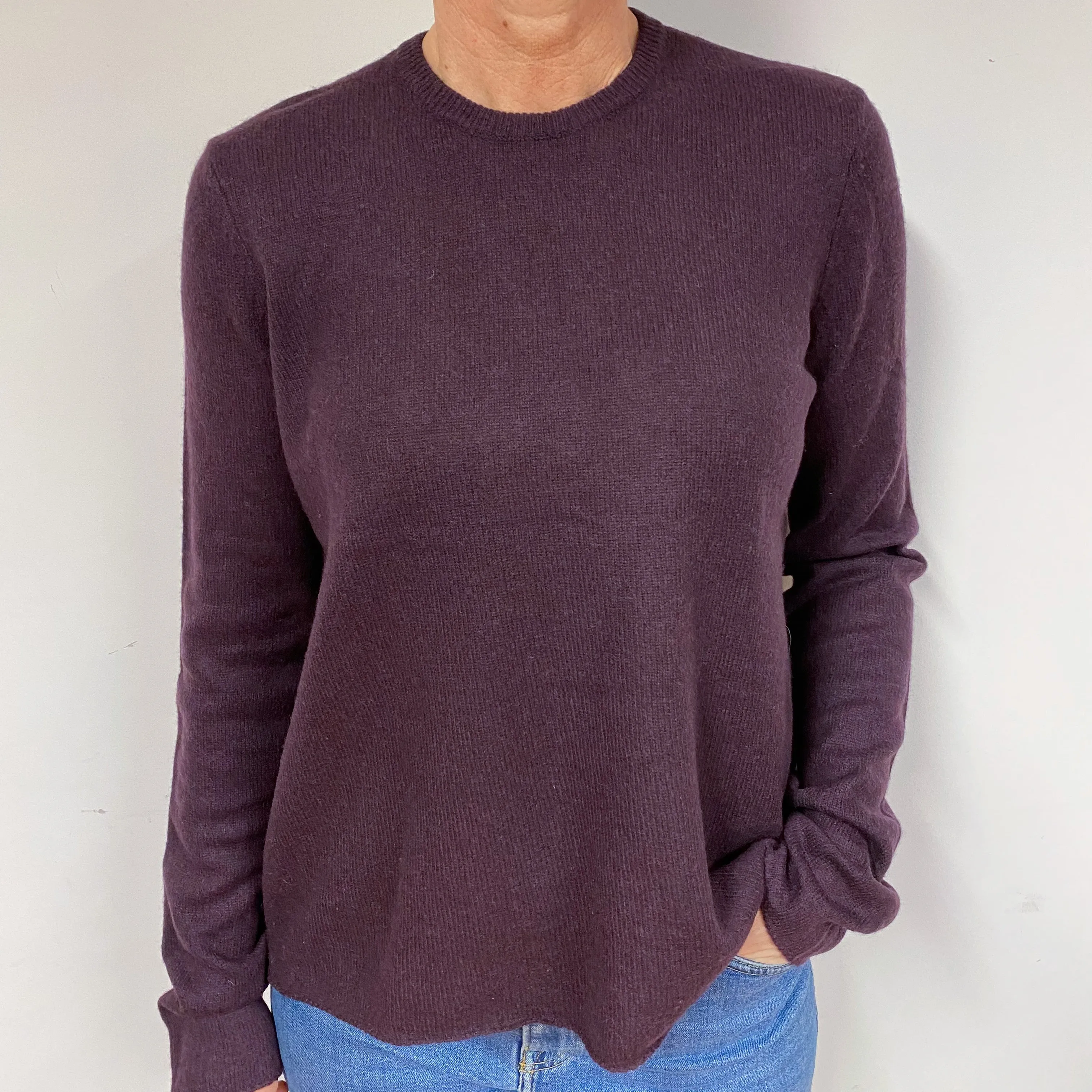 Deep Purple Slouchy Cashmere Crew Neck Jumper Medium