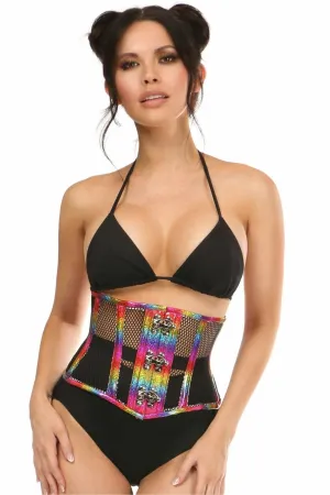 Deluxe Rainbow Glitter PVC Steel Boned Mini Cincher with Clasps