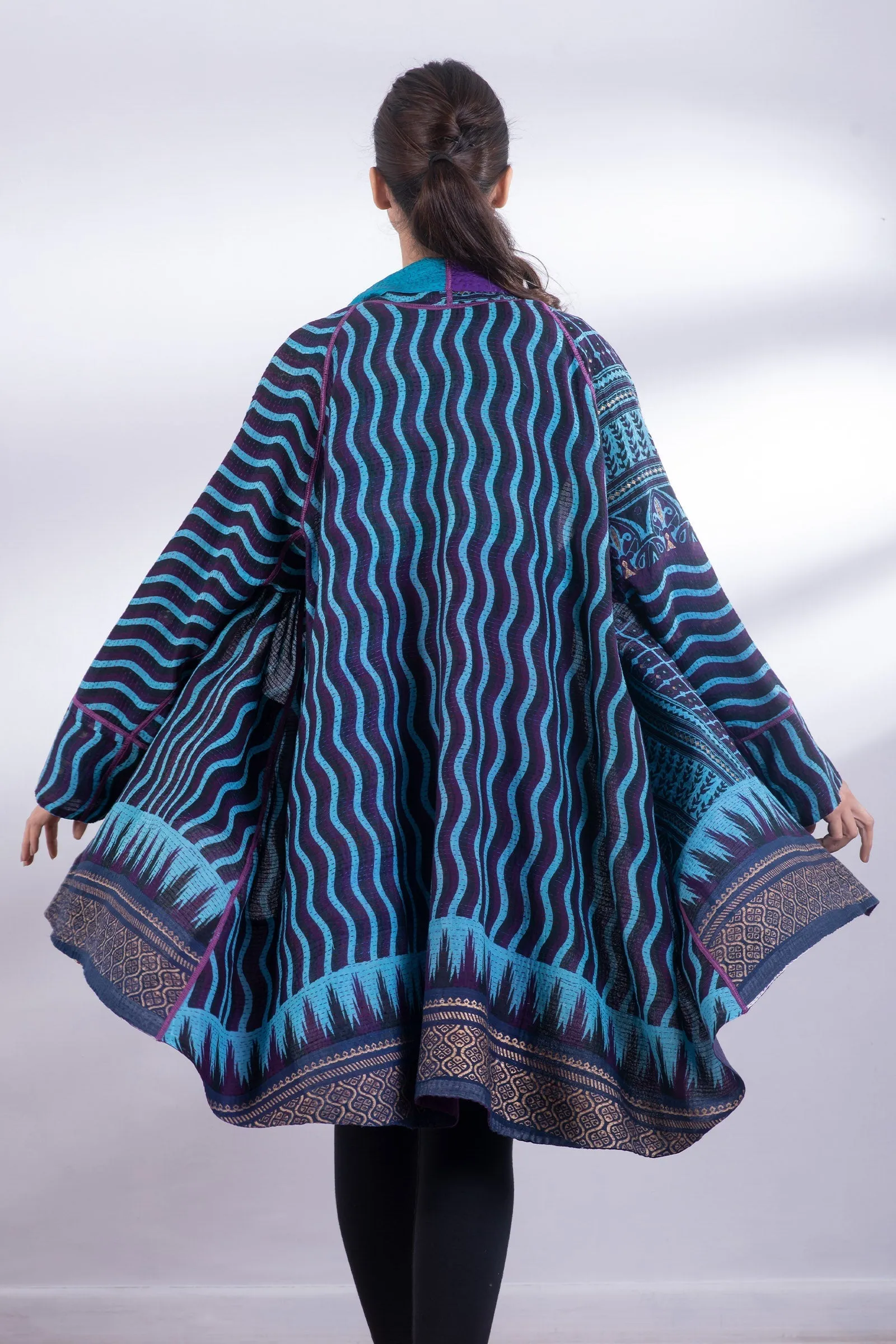 DESERT WAVES KANTHA KIMONO LONG JKT - dw2005-blu -