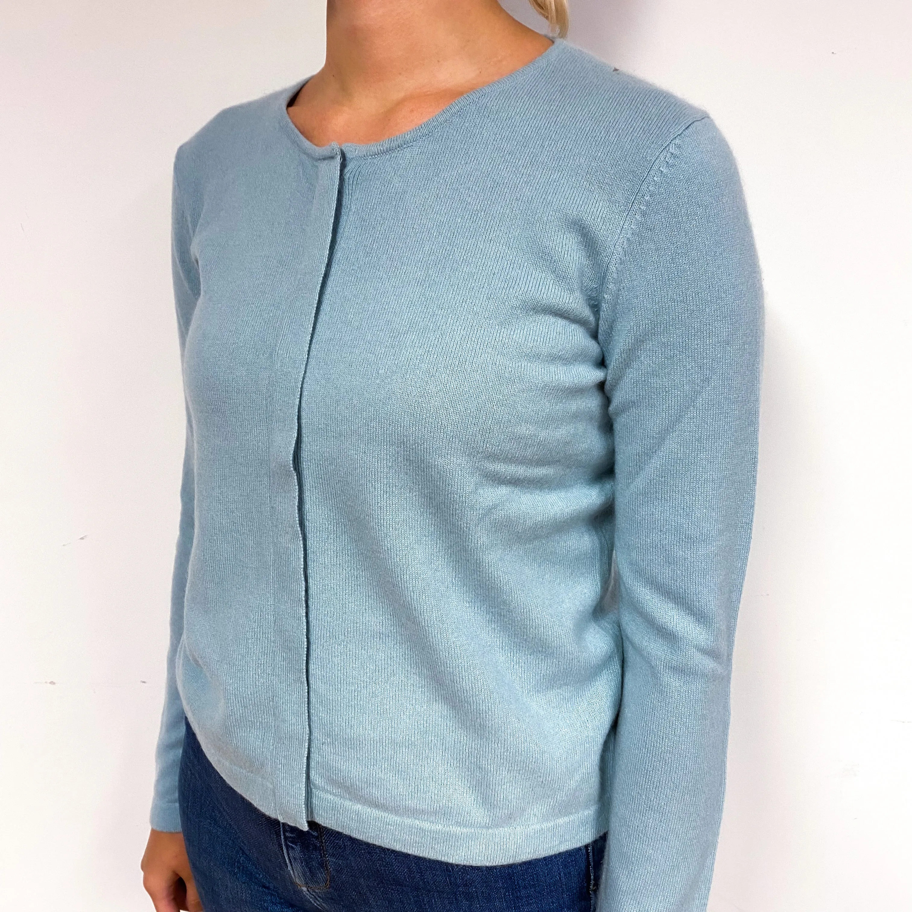 Duck Egg Blue Cashmere Crew Neck Cardigan Small