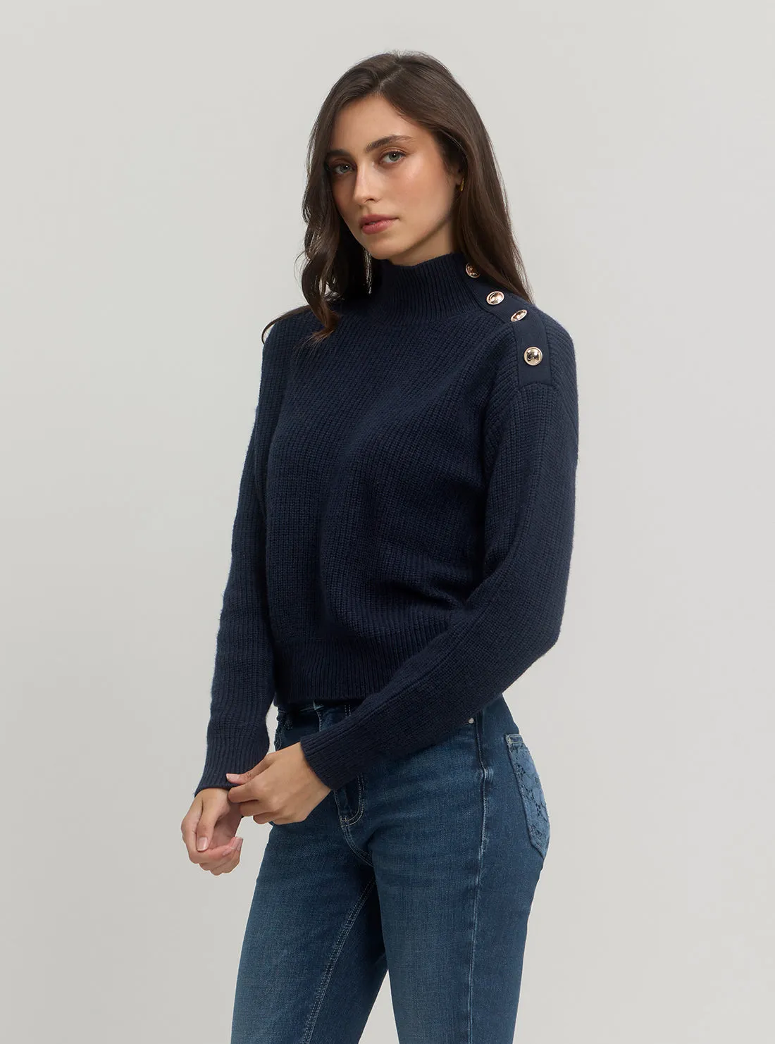Eco Navy Zylee Mock Neck Jumper